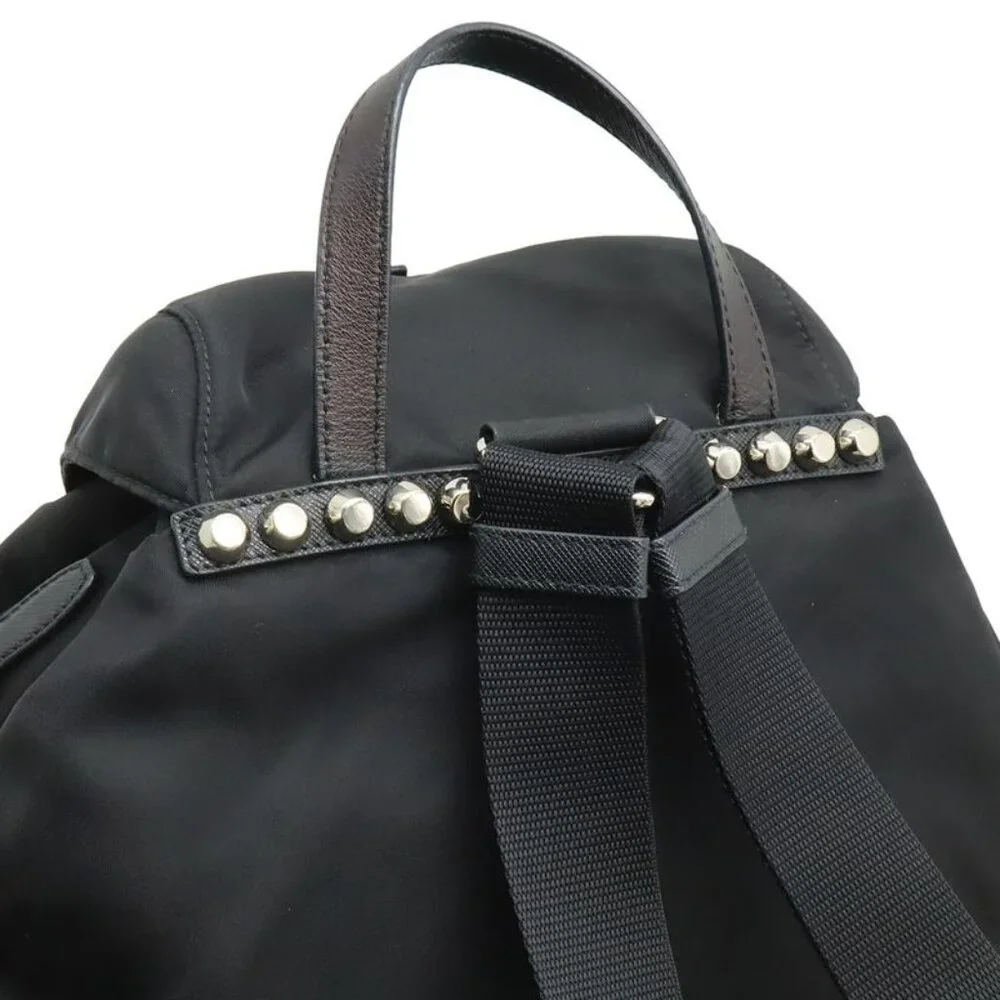 Prada Triangle Logo Backpack Studs Nylon Leather Nero Black - Picture 4 of 8
